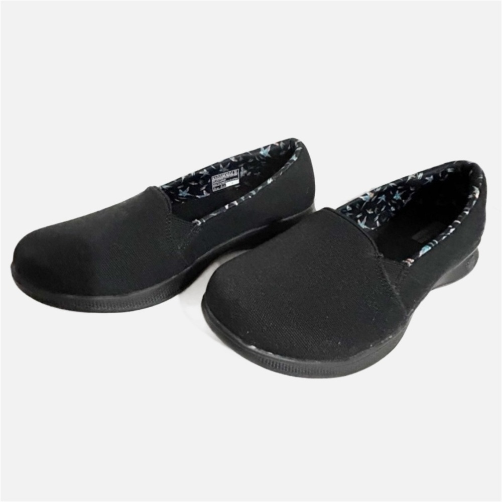 Skechers GO Step Lite Eden Black Slip-On Shoes Tropical Bird Lining Size 6.5